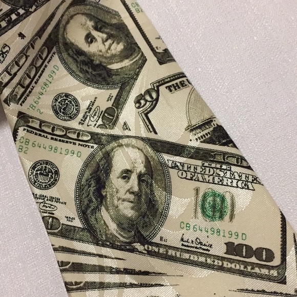 Money Theme $ 100 50 Bills Necktie Tie - Picture 3 of 7